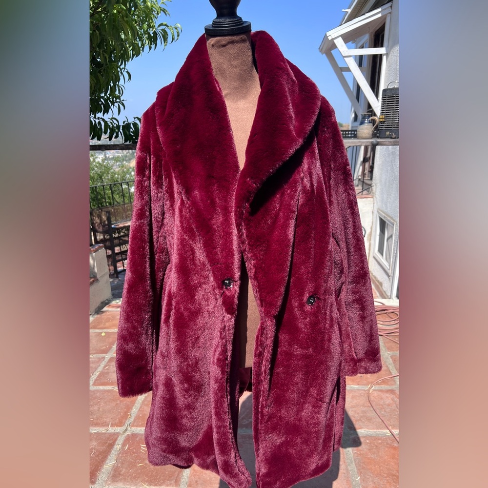 Trina Turk Red Teddy Jacket Plush Faux Fur